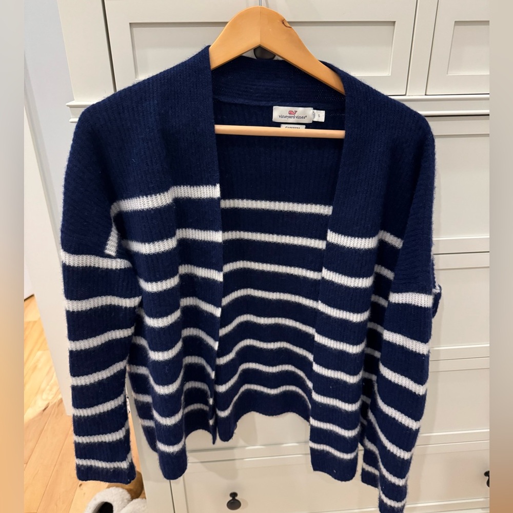 Cashmere Navy Stripe Cardigan - Vineyard Vines S